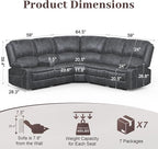 Manual Reclining Sectional Sofa Set, 5 Seats Soft Dutch Velvet Recliner Corner Sectional Couch, Family-Sized L-Shaped Recliner Couch with USB Charging, Thickened Padding, Sturdy Frame, Grey