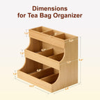 Bamboo Tea Bag Organizer, 3-Tier Vertical Space Saving Storage for Tea Bags, Coffee Pods, Sugar Packets, Countertop Holder for Kitchen, Coffee Bar, Home Office
