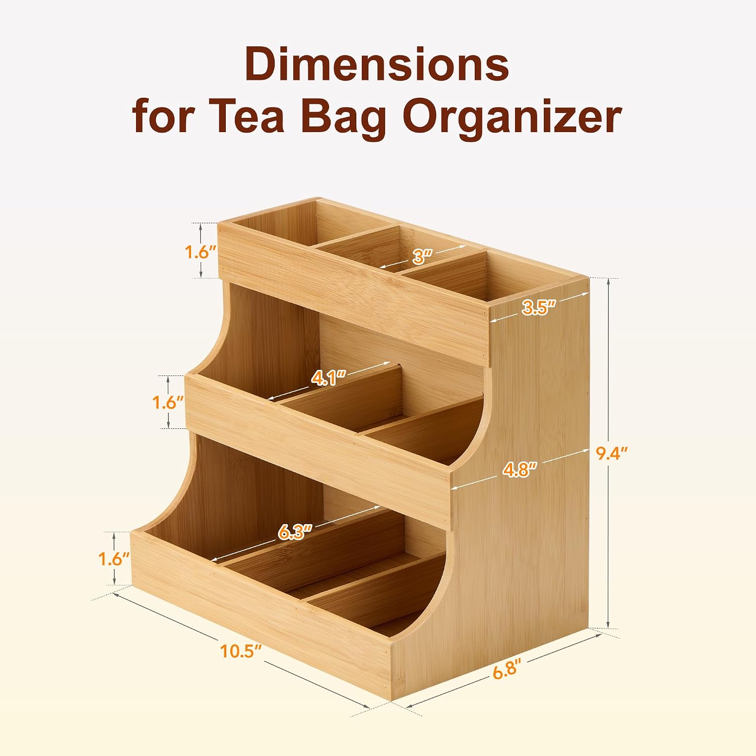 Bamboo Tea Bag Organizer, 3-Tier Vertical Space Saving Storage for Tea Bags, Coffee Pods, Sugar Packets, Countertop Holder for Kitchen, Coffee Bar, Home Office