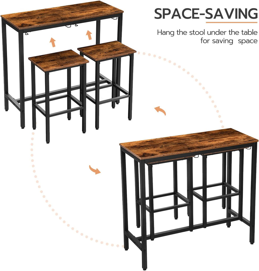 HOOBRO Bar Table Set, Pub Tables Bar Height with Stools Set of 2, Bar Chairs Under Counter Height Table for Small Spaces, Industrial Dining Table Sets for Kitchen, Living Room, Parties BF54BT01