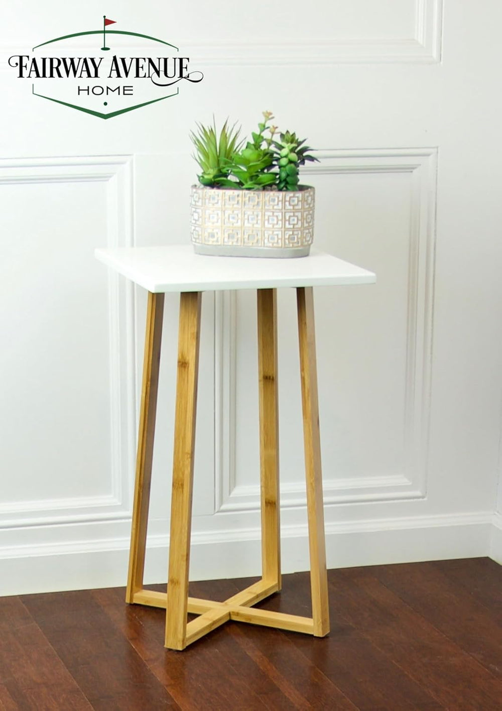 Solid Bamboo Frame Square Plant Stand (White)