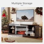 TV Stand with Electric Fireplace & Storage Cabinet, Entertainment Center with 2 Glass Door, Faux Stone Media Console Table for Living Room (Cherry,70" with Fireplace)
