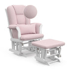 Storkcraft Tuscany Custom Glider and Ottoman with Free Lumbar Pillow (White/Pink Blush Swirl) - Cleanable Upholstered Comfort Rocking Nursery Chair with Ottoman