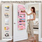 2 Pack Over The Door Organizer Hanging Storage Organizers with Clear Window 40lb Large Capacity Room Organizer for Pantry Laundry Bathroom Nursery Closet(Pink)