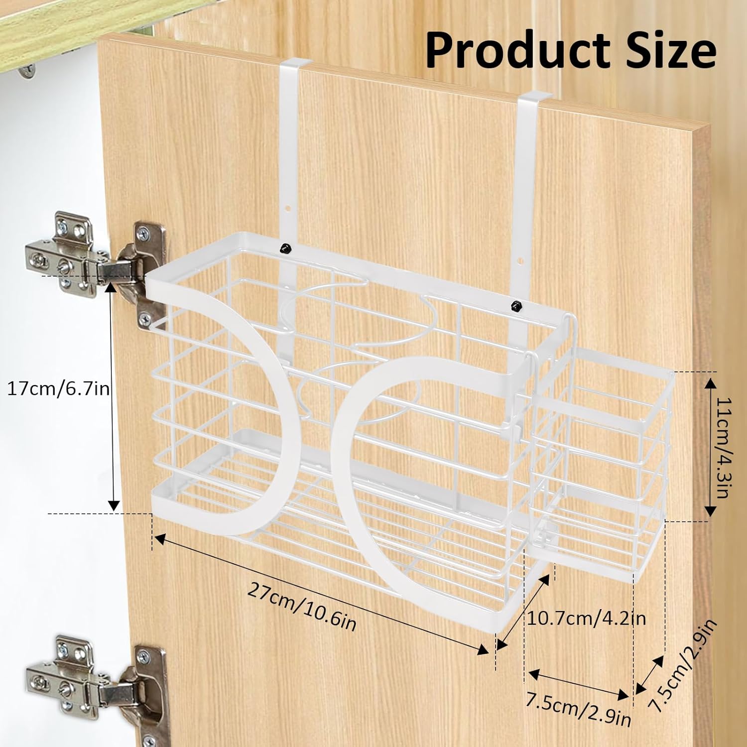 Elegant White Wall Mounted Hair Dryer Holder - Stylish Bathroom Organiser for Hair Dryer & Straightener, Hair Brush & Accessories