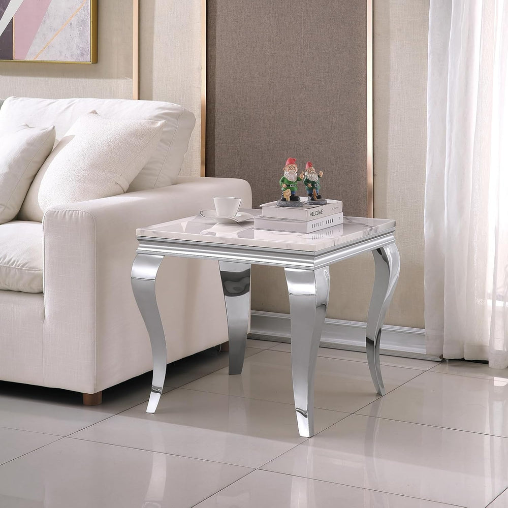 3 Piece Living Room Table Set, White Marble Coffee Table Set of 3, Modern Con...