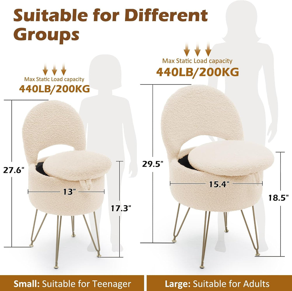 Korser Vanity Stool Chair with Storage and Folding Back, 13"x13"x27...