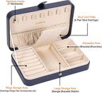 LANDICI Small Jewelry Box for Women Girls, PU Leather Travel Jewelry Case, Portable Jewelry Organizer Storage Holder Display for Ring Earrings Necklace Brooch Men Kids Gift, Dark Blue