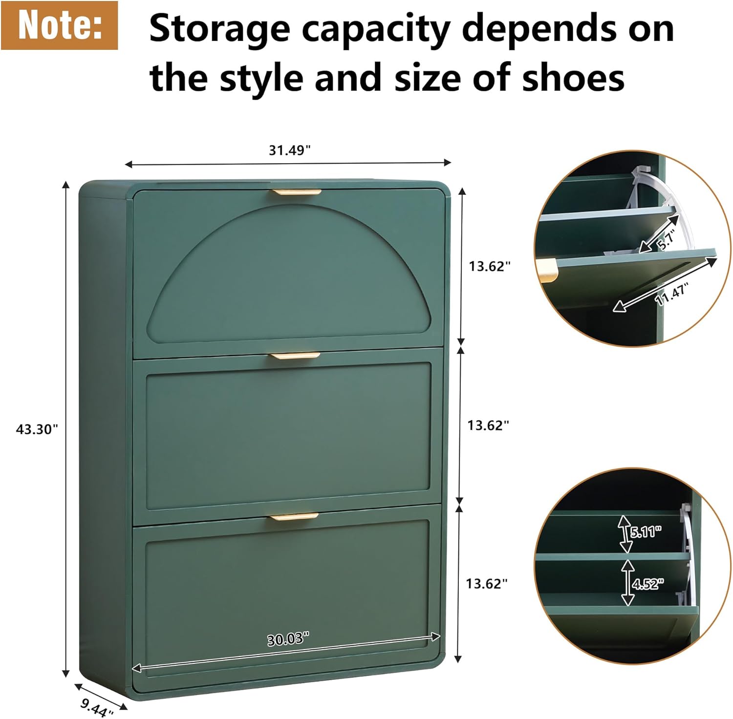 Hidden Shoe Cabinet with Drawer, Free Standing Narrow Shoe Rack Cabinet for Entryway Slim, 3 Flip Drawer Shoe Storage Organizer Cabinet for Entry,Hallway,Door,Dorm,Small Spaces - Green