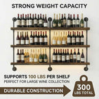 3-Tier Wall Mounted Wine Rack with LED & Bar Shelf | 47.2" Wine Bottles Display Shelf, Liquor Display & Storage, Floating Bar Shelves Wall Mounted, Kitchen, Home Bar & Dining