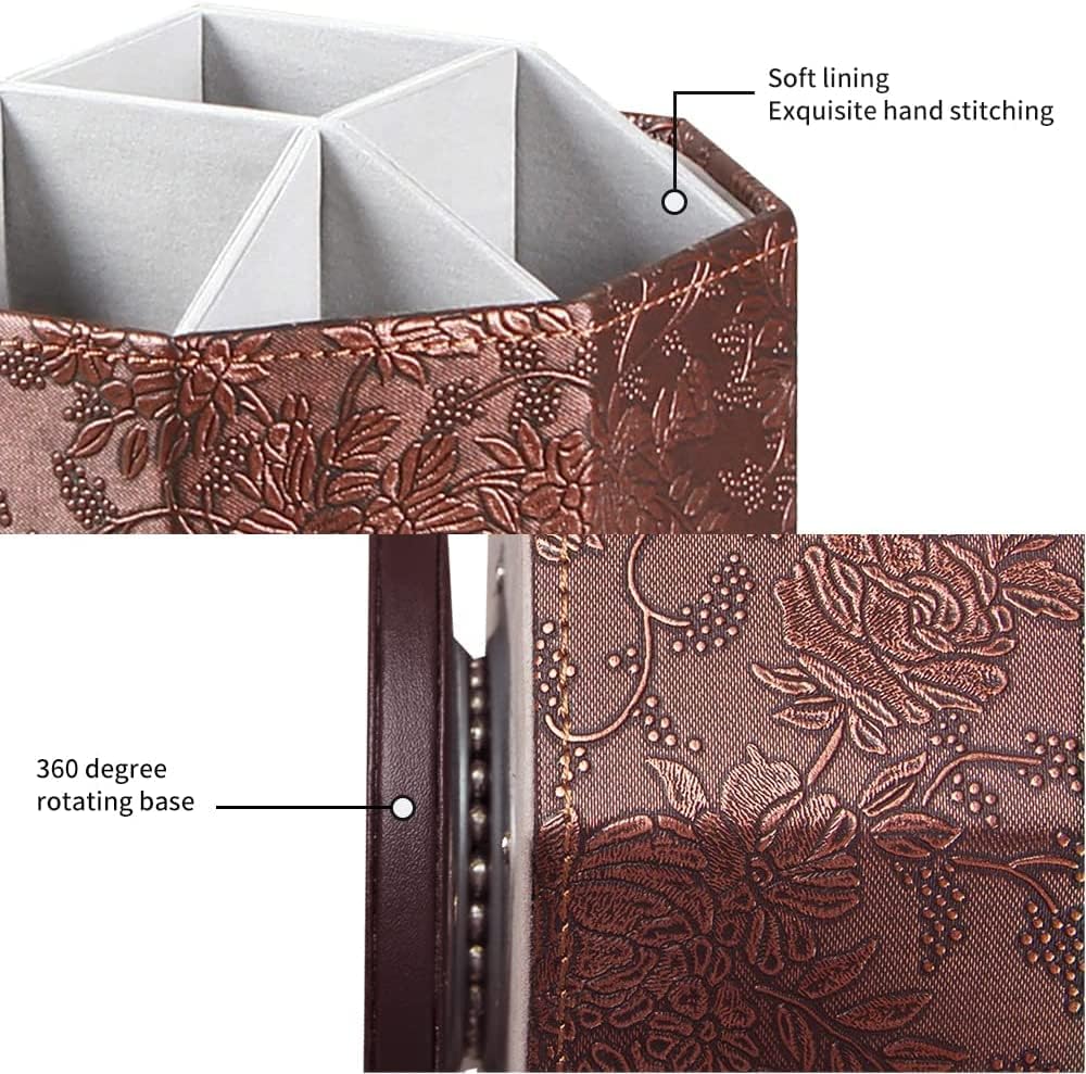 PU Leather Remote Control Holder,360 Degree Spinning TV Remote Caddy,9 Grids Desk Organizers and Accessories for Storage Controller,Calculator,Mail,Media,Pen,Phone etc (Antique)