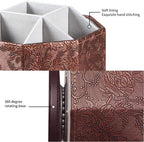 PU Leather Remote Control Holder,360 Degree Spinning TV Remote Caddy,9 Grids Desk Organizers and Accessories for Storage Controller,Calculator,Mail,Media,Pen,Phone etc (Antique)