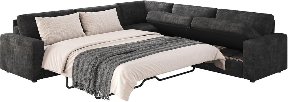 AMERLIFE 106" Sofa Bed, Couch with Pull Out Bed with Storage-Chenille Gr...