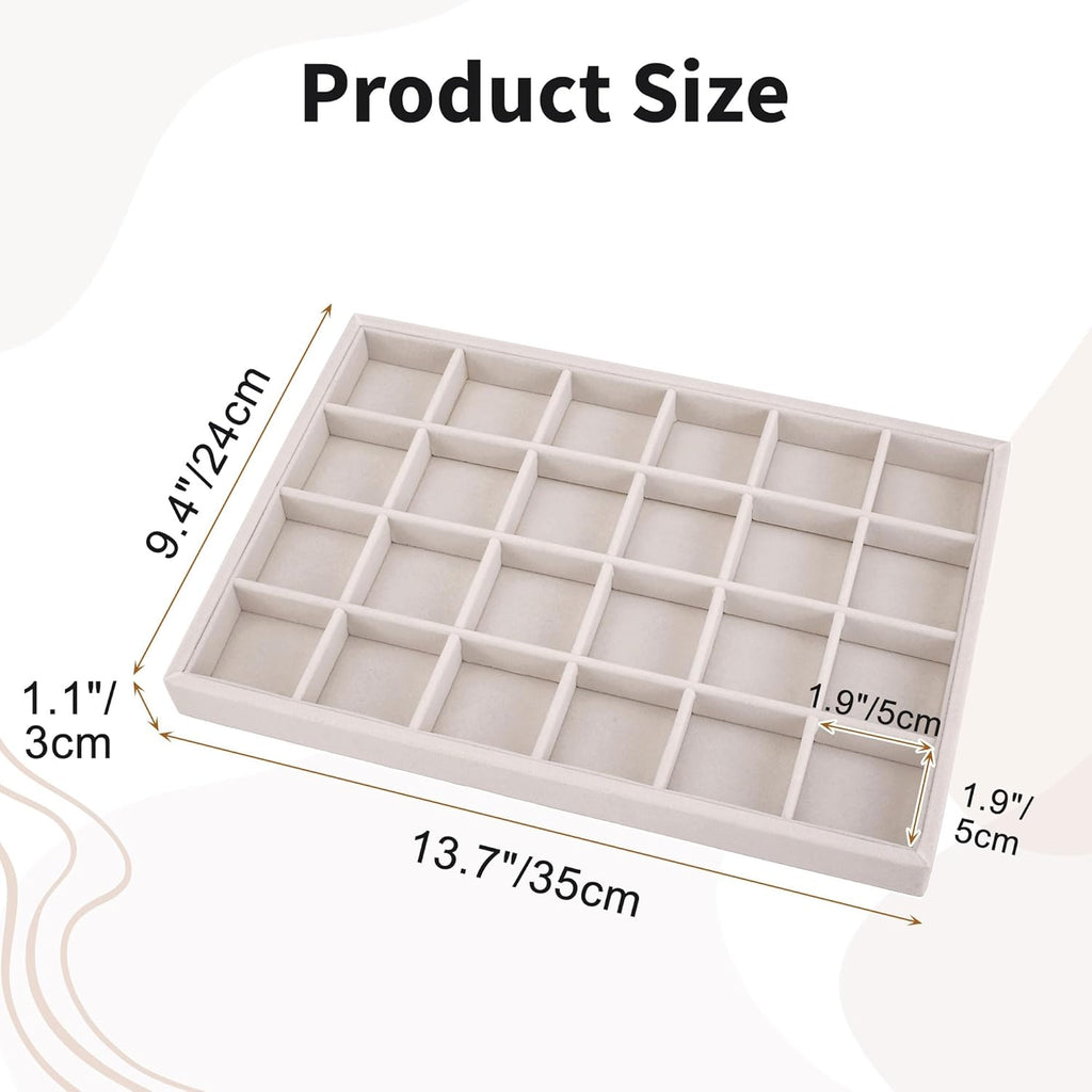 Mornajina 24 Grids Velvet Jewelry Tray Jewelry Display Tray, Stackable Empty Plate Trays for Earrings Necklaces Bracelet Rings Display Showcase - Beige