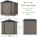 Patiowell 8x6 FT Outdoor Storage Shed, Metal Tool shed & Outdoor Storage with Lockable Doors & Air Vents, for Backyard Garden Patio, Brown