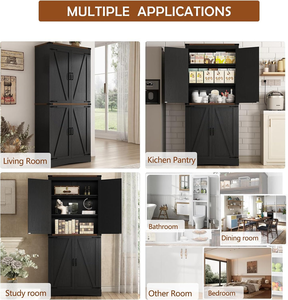 Hlivelood 71" Tall Kitchen Pantry,Farmhouse Storage Cabinet with Adjusta...