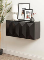 Kate and Laurel Ranier Modern Wooden Two-Door Wall Cabinet, 30 x 10 x 14, Black, Decorative Storage Cabinet with Dimensional Face for Use as Floating Nightstand or Floating TV Shelf