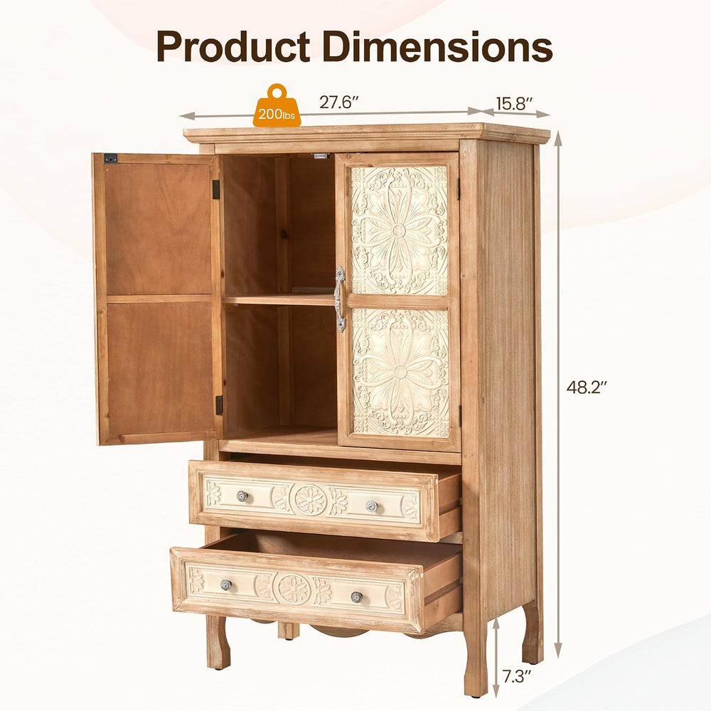 RoyalCraft 48" Tall Accent Cabinet with 2 Drawers, Vintage Storage Cabinet