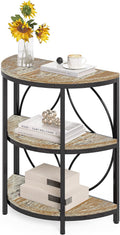 LITTLE TREE Half Round End Table, 3-Tier Narrow Side Table (Oak Color) | Half Circle Table with Metal Frame, Half Moon Small Coffee Accent Table Bedside Table for Living Room, Bedroom