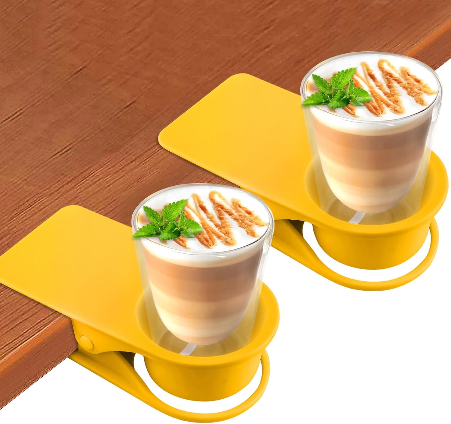 Kalolary 2-Pack Table Edge Cup Holder - Versatile Clip for Drinking Cups, Mugs & Bottles - Ideal for Home, Office & School (Yellow)