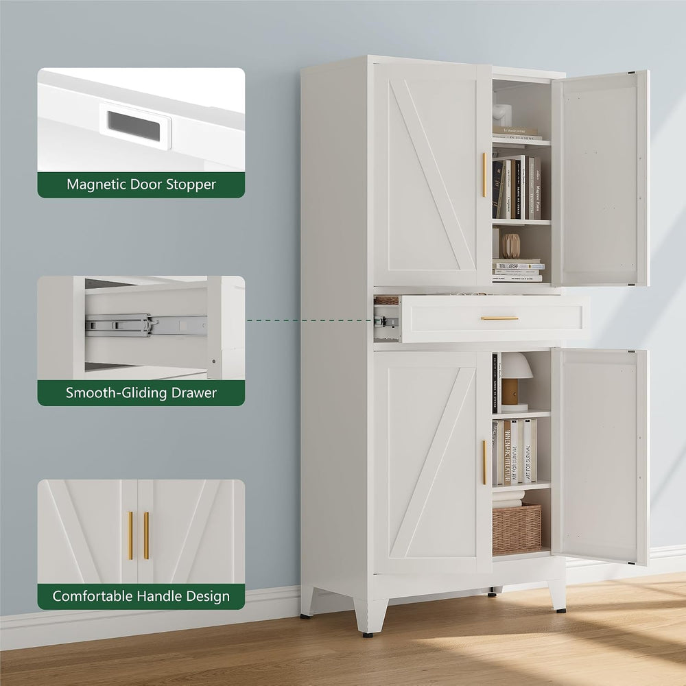 Bevivog Tall Pantry Cabinet with Drawers, 71" Metal Storage Cabinets wit...
