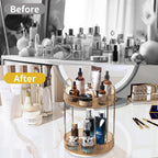 360 Rotating Gold Makeup Organizer,2 Tier Large Capacity Rotating Makeup Organizer,SkincarePerfume Organizer,Bathroom Cosmetics Storage Organizer Countertop (Gold-2 Tier)