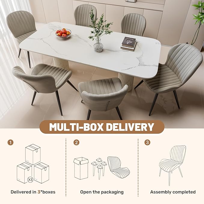 Nalupatio Dining Chairs Set of 6, Modern Dining Room Chairs Comfy Backrest Thick Upholstered Kitchen Chairs 19IN Height with Metal Legs Beige