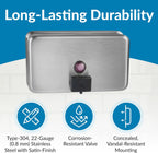 Bobrick Surface-Mounted Soap Dispenser - Satin-Finish Stainless Steel, 40-fl oz Capacity, Manual Liquid Soap Dispenser with Low Soap Indicator, Top Fill, Vandal-Resistant, Wall-Mounted Design (B-2112)