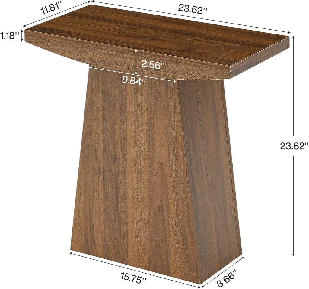 Tribesigns Pedestal End Table, Farmhouse Sofa Couch Side Table with Trapezoid Base, Wooden Accent Drink Stand Nightstand for Living Room, Small Space, Walnut Brown