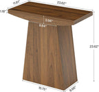 Tribesigns Pedestal End Table, Farmhouse Sofa Couch Side Table with Trapezoid Base, Wooden Accent Drink Stand Nightstand for Living Room, Small Space, Walnut Brown