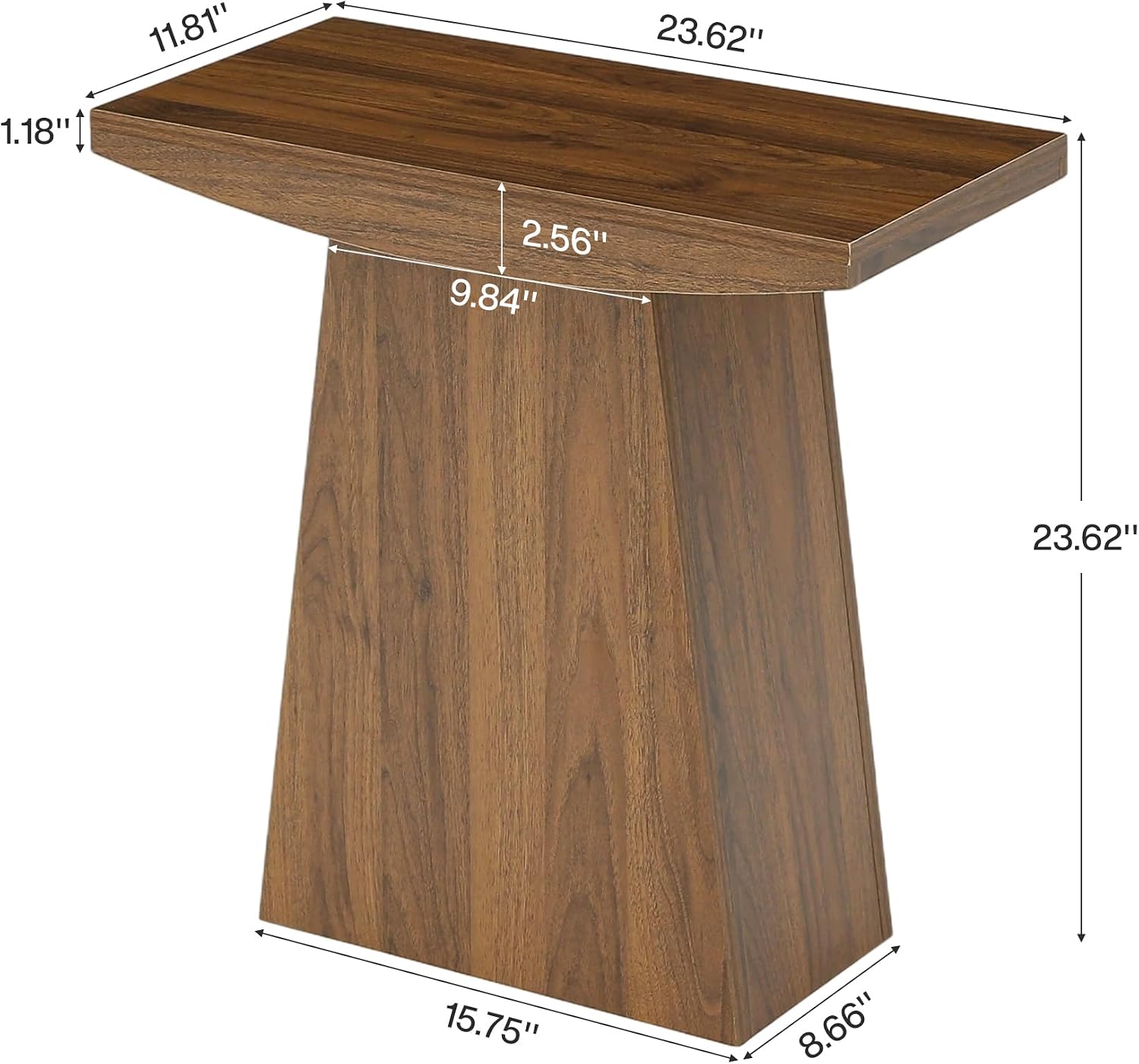 Tribesigns Pedestal End Table, Farmhouse Sofa Couch Side Table with Trapezoid Base, Wooden Accent Drink Stand Nightstand for Living Room, Small Space, Walnut Brown