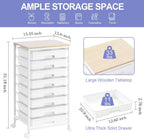 Rolling Storage Cart with Drawers,Utility Cart With 8 Drawers and Wooden Tabletop,Rolling Drawer Cart,Storage Drawer Cart for Living Room,Classroom,Bedroom,Bathroom,Dorm,Office,White