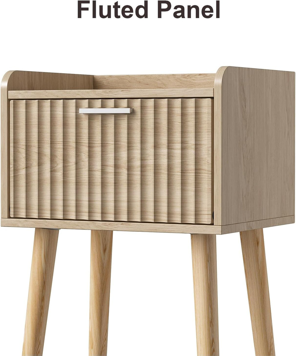 LAATOOREE Nightstand Set of 2, Small Bed Side Table with Fluted Door, End Tab...