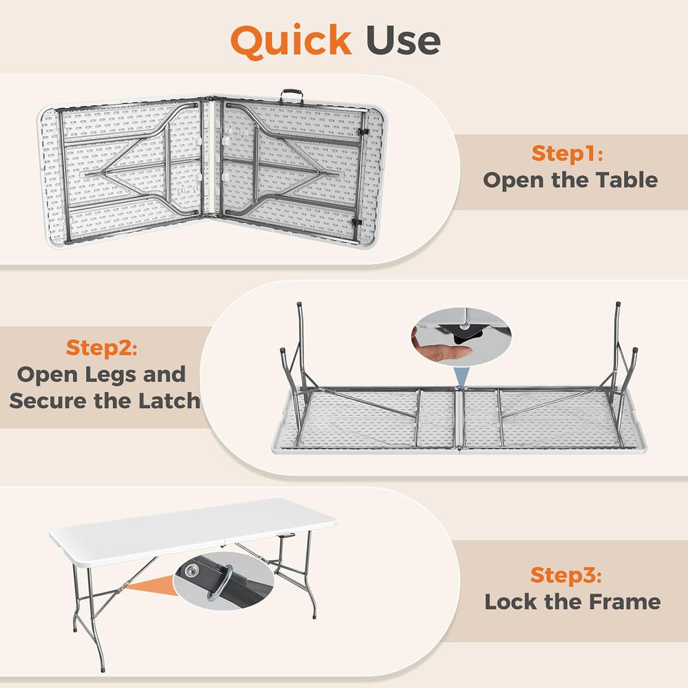 Sweetcrispy 6 FT Folding Picnic Table, Easy to Fold and Store