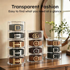 FEMELI Belt Organizer, Acrylic Belt Storage Holder for Closet & Drawer, 5-Layer Stackable Display Case for Belts, Watches, Jewelry and Ties