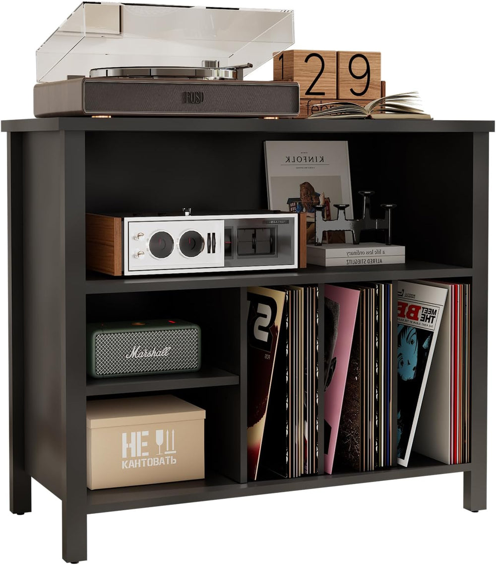 Record Player Stand, Turntable Stand with 4 Cabinet up to 220 Albums,Black | ...