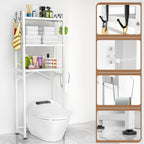 ZZL Over The Toilet Storage,3-Tier,Bathroom Toilet Organizer,Multifunctional Space Saver Freestanding Bathroom Shelves with 4 Hooks,White