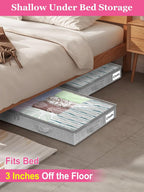 Low Profile Under Bed Storage, 3 Inches High Underbed Storage Containers Bins, NO STRUCTURE, Foldable Clothes Storage and Organizer with Lid & Zipper, Shallow Storage for Low Bed Couch Crib, 2-Pack