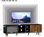 TV Stand with Glass Sliding Door, 66” Mid Century Modern TV Cabinet for TVs up to 75 inch, Entertainment Center with Storage Cabinet, Television Console for Living Room, Bedroom, Black