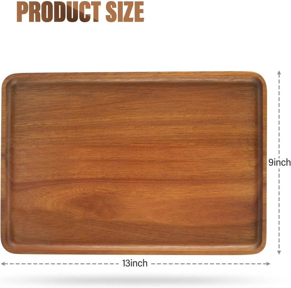 2 PCS 13 x 9 in Solid Acacia Wood Serving Trays Rectangular Wooden Serving Pl...
