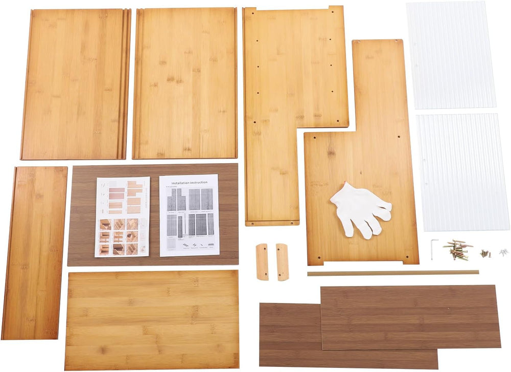 Kitchen Storage Cabinet with Sliding Doors, Bamboo Kitchen Pantry Sideboard, ...