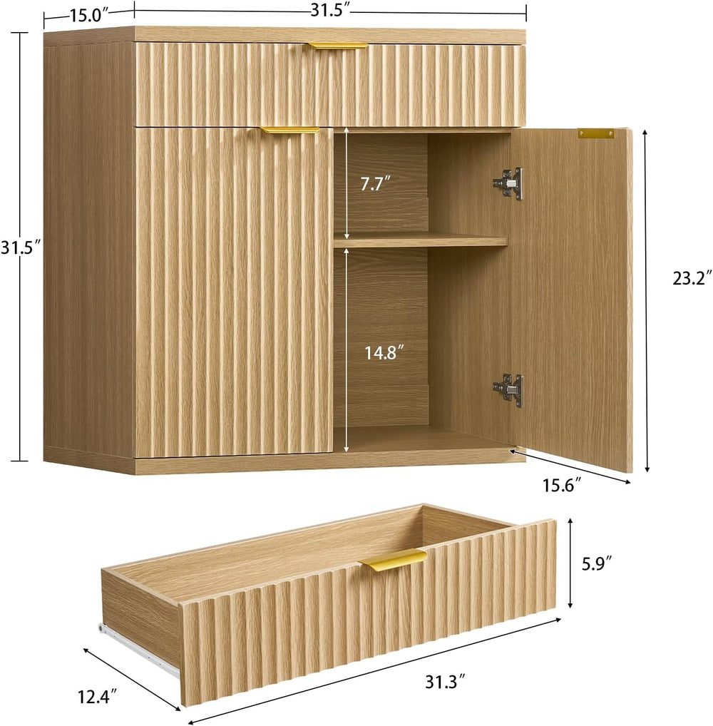TEENFON 31.5" W Fluted Buffet Cabinet with Storage, Sideboard Cabinet, C...