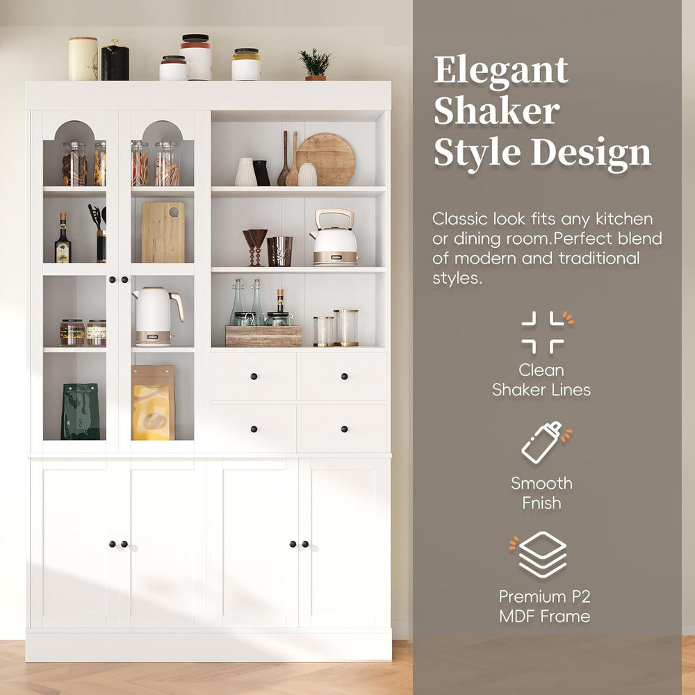 Virubi 75 Inch Tall Kitchen Pantry Storage Cabinet with Glass Doors, Freestan...