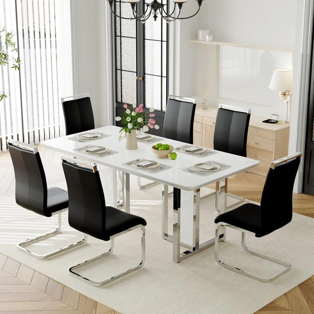 Dining Table Set for 6,63" Faux Marble Dining Room Table Set,High Glossy...