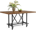 LITTLE TREE 63-Inch Industrial Bar Table with Metal Footrest, Counter Height Pub Table for Kitchen, Home Bar & Entertaining (Brown)