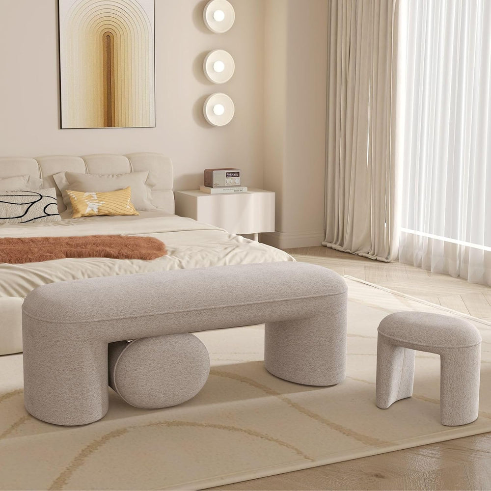 53" Chenille Ottoman Bench with 2 Nesting Ottomans, Oatmeal | 3-Piece Sp...