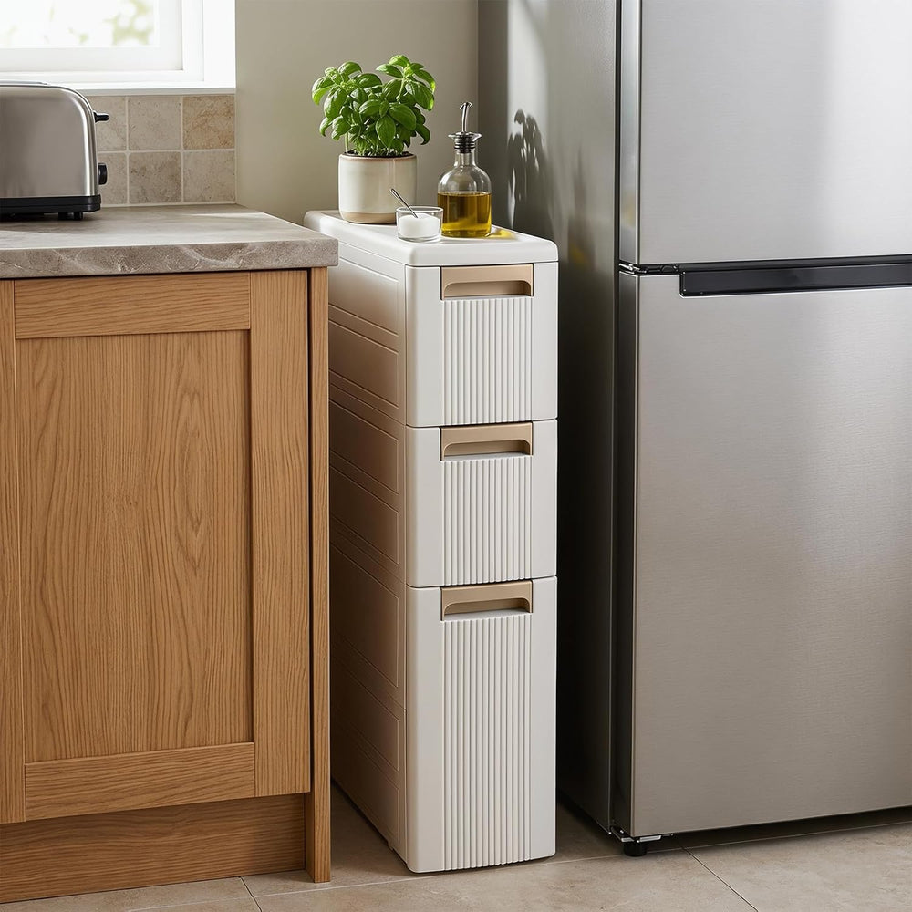 Giantex 3-Tier Narrow Storage Cabinet, Slim Rolling Cart with 3 Drawers &...