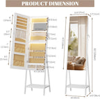 LVSOMT Jewelry Armoire Cabinet Standing, Full Length Mirror with Storage | Space-saving Mirror with Jewelry Storage, Built-in LED Makeup Mirror, Jewelry Organizer Cabinet for Women, White