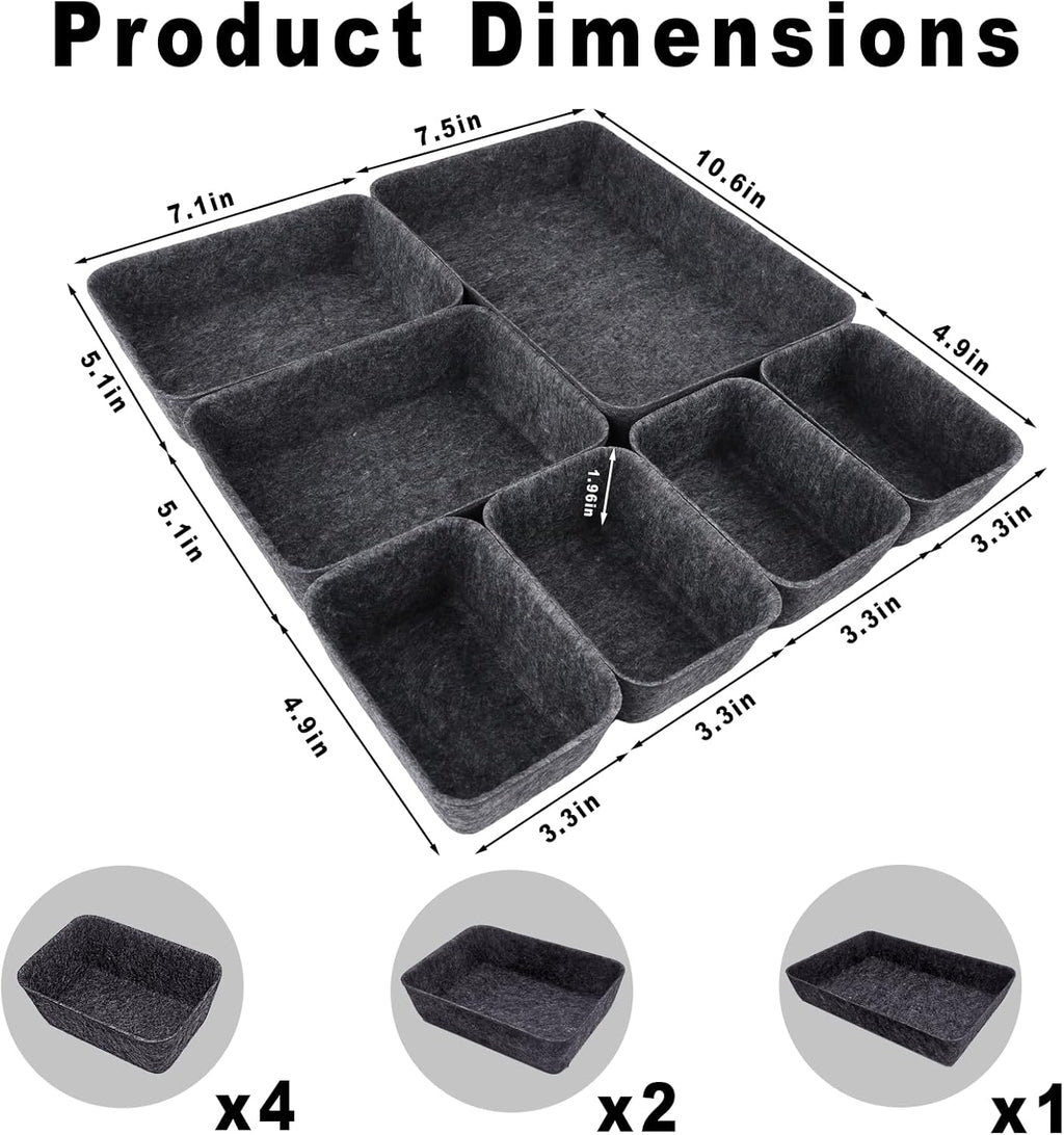 Drawer Organizer Compatible with Alex – 7 Pack Felt Desk and Makeup Drawer Organizers, Soft Storage Bins for Office, Vanity, Bedroom, and Dresser Drawers