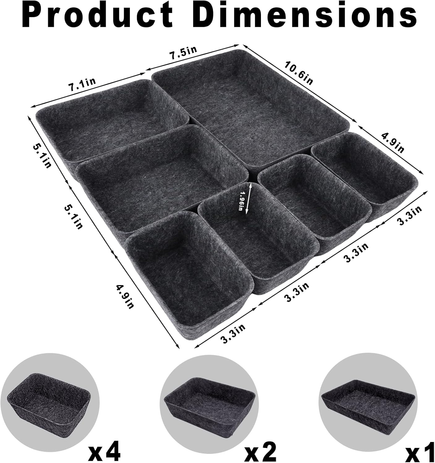 Drawer Organizer Compatible with Alex – 7 Pack Felt Desk and Makeup Drawer Organizers, Soft Storage Bins for Office, Vanity, Bedroom, and Dresser Drawers